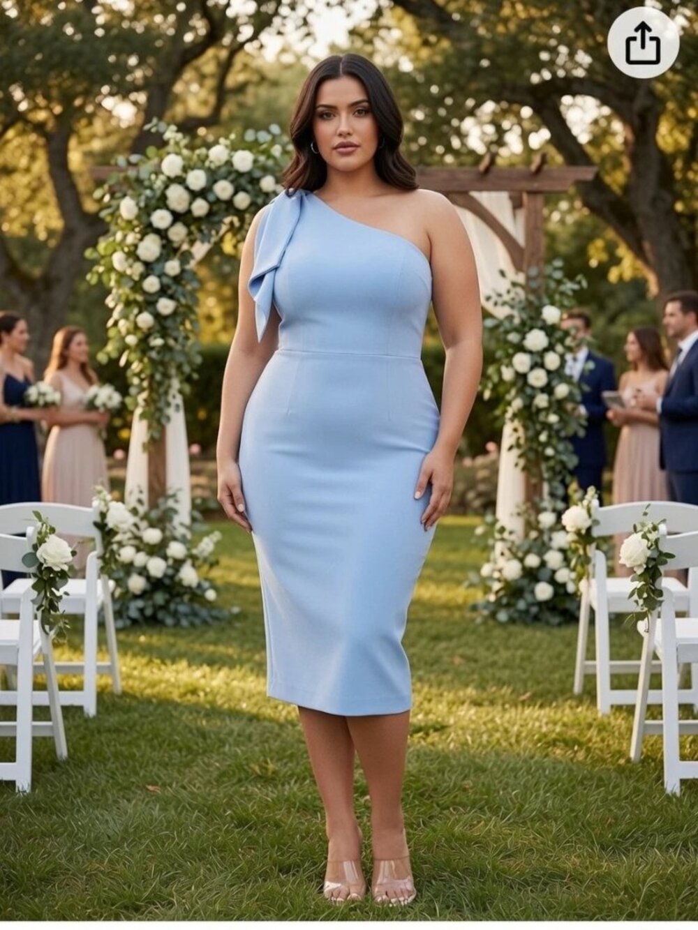 Dress the Population TIFFANY dress Size Plus 2XL, One-Shoulder Midi Dress, Sky